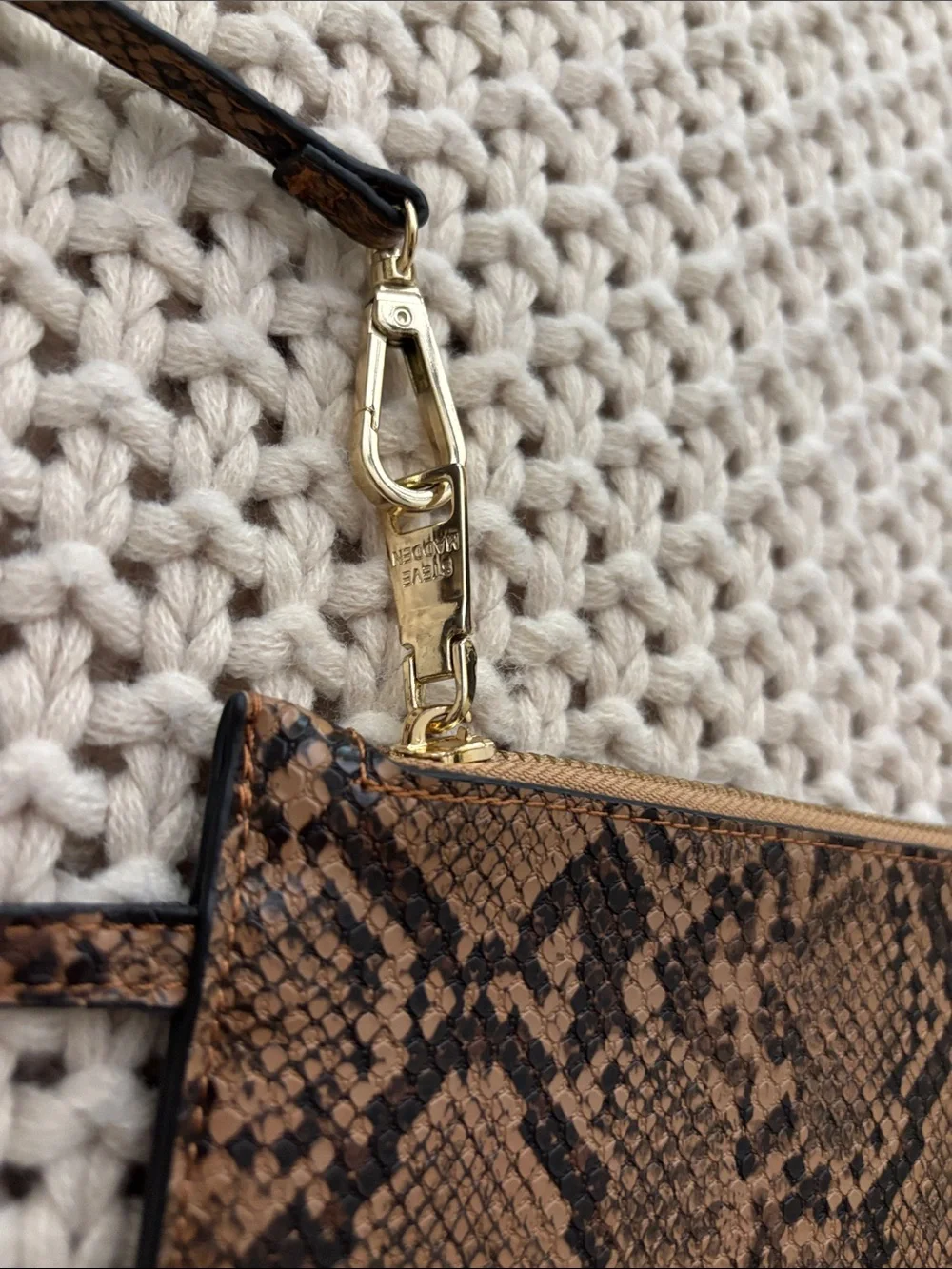 Steve Madden Brown Snake-Print Wristlet Clutch